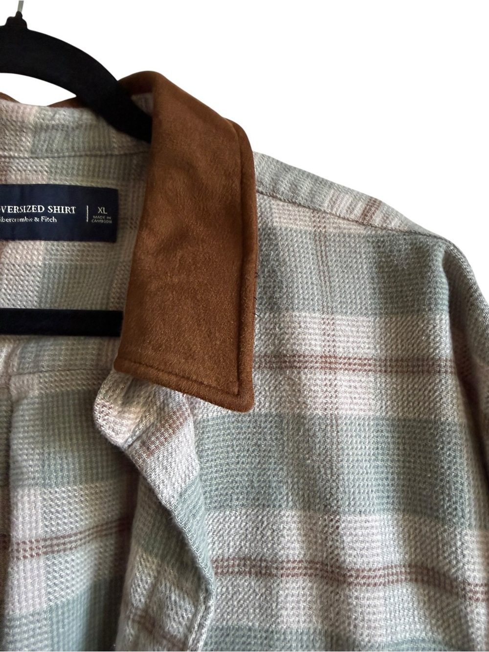 Abercrombie & Fitch Mint Green and Brown Plaid Oversized Shirt